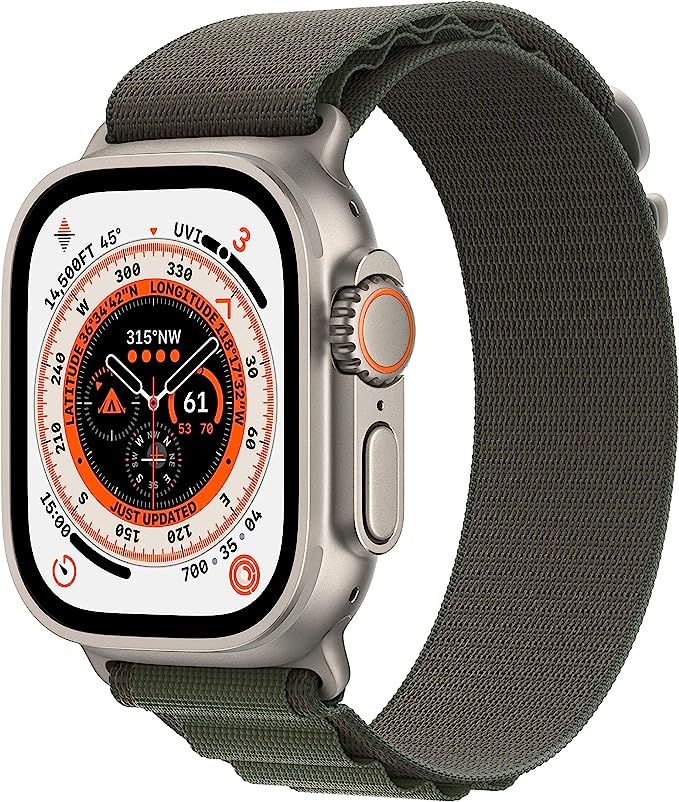 Apple Watch Ultra [GPS + Cellular 49mm] Smart Watch w/Rugged Titanium Case & Green Alpine Loop Me... | Amazon (US)