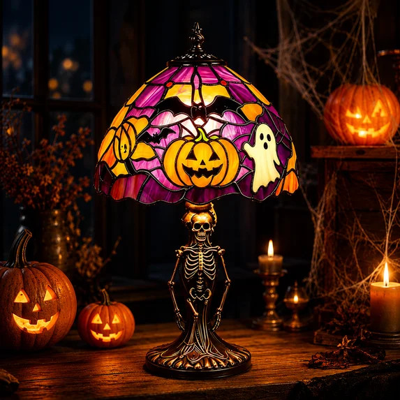 Diceymbol Halloween Tiffany Style Stained Glass Lamp with Skeleton Base Spooky Decor for Table Pa... | Walmart (US)