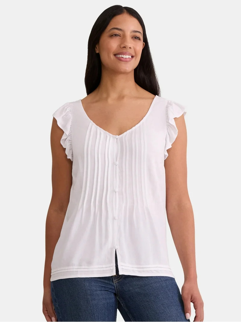 Time and Tru Women's Sweetheart Flutter Top, Sizes XS-XXXL | Walmart (US)