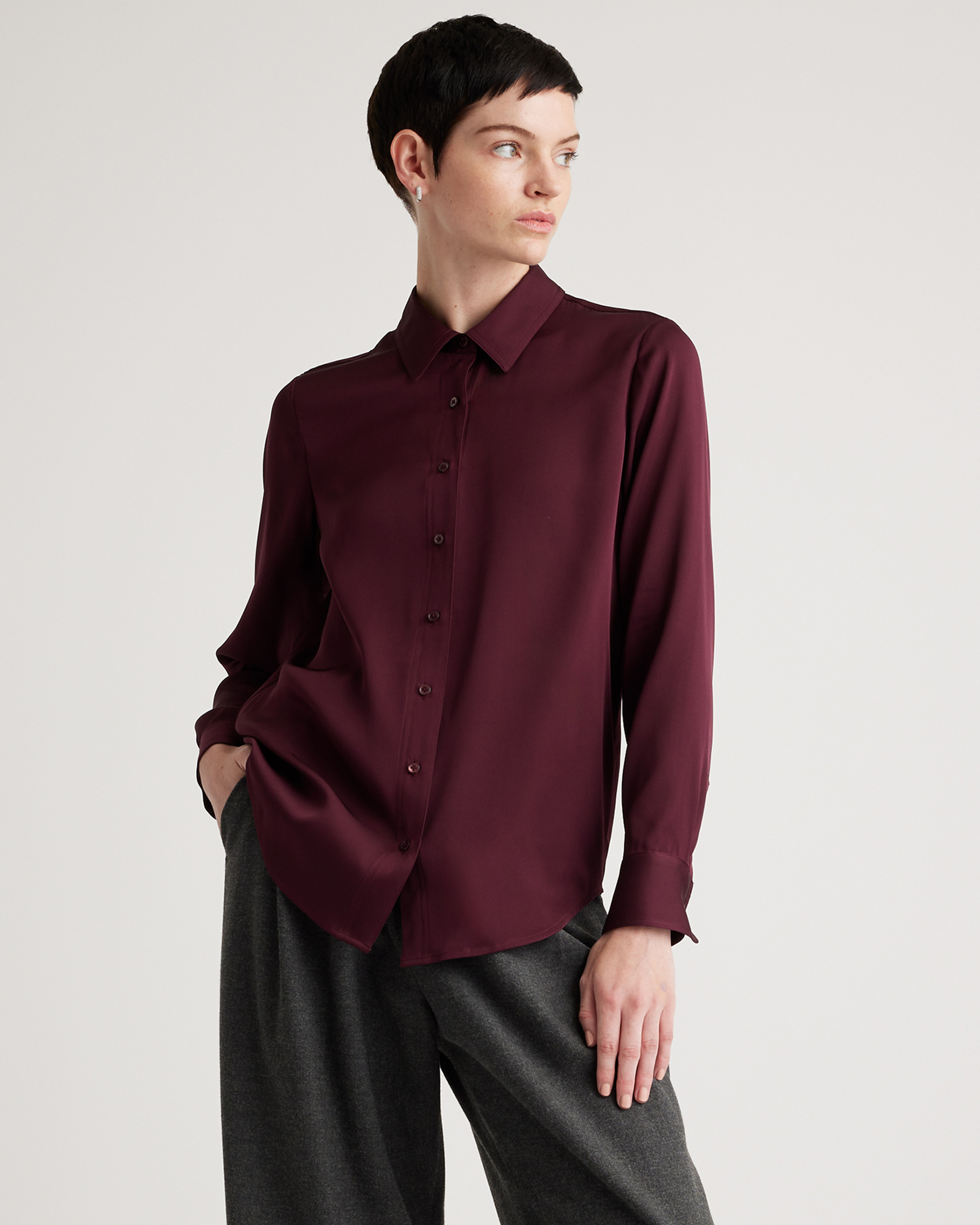 Washable Stretch Silk Blouse | Quince in Wine Tasting Red | Quince