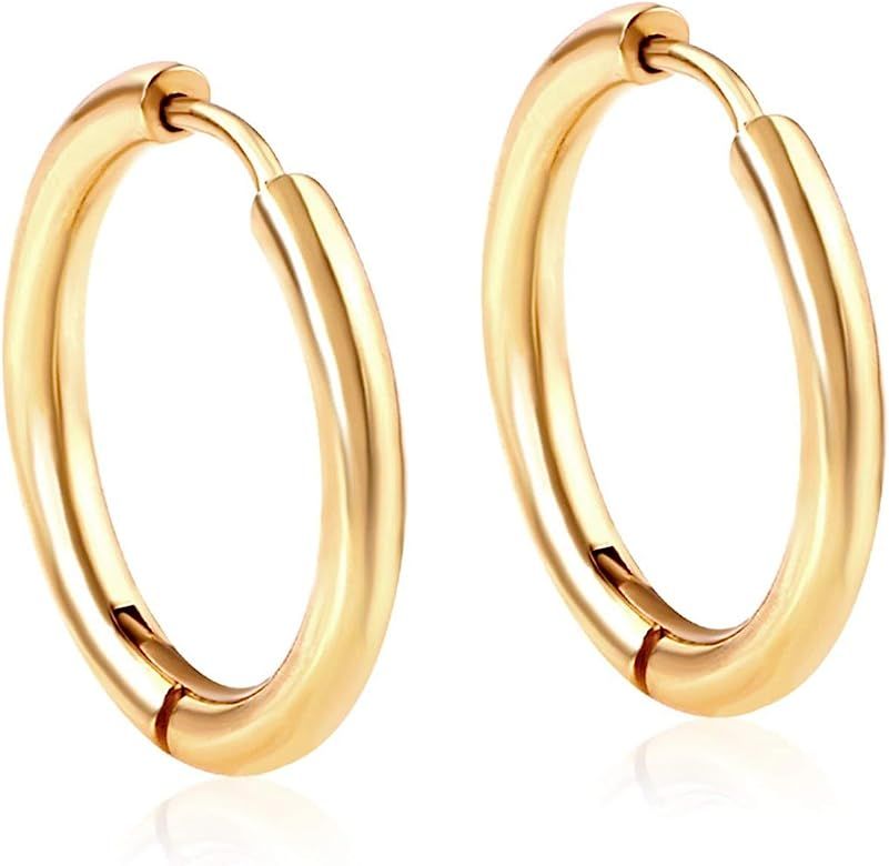 14K Gold Colored Lightweight Hoops | Gold Hoop Earrings | Hypoallergenic Material | Amazon (US)