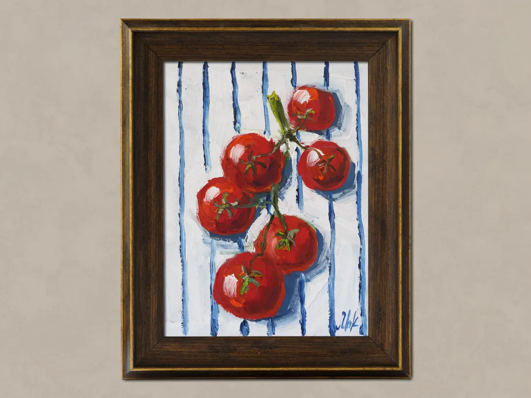 Tomato Original Oil Painting Framed Kitchen Still Life Wall Art Food Artwork Vegetable Painting | Etsy (US)
