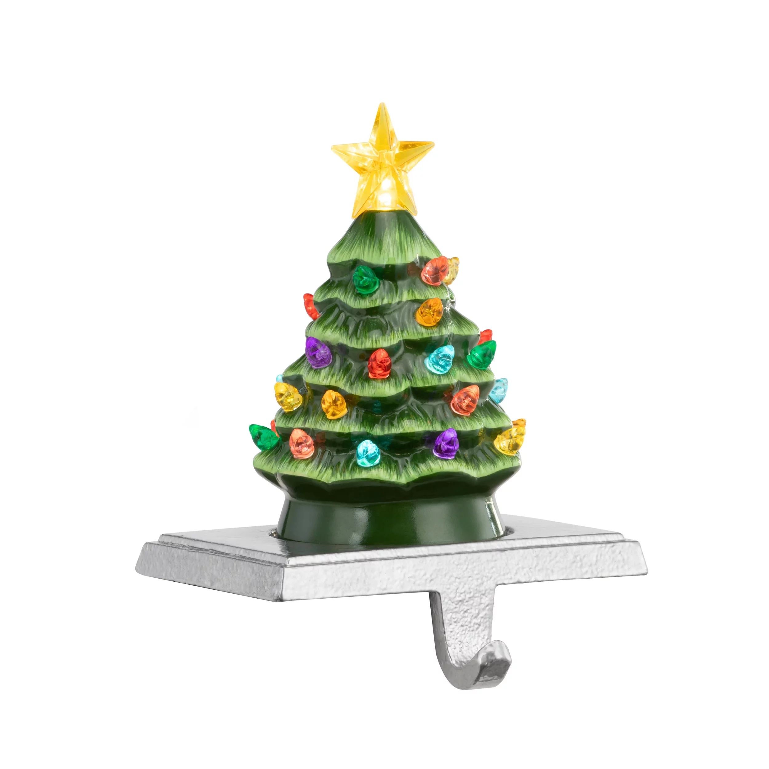 Mr. Christmas 5" Illuminated Ceramic Stocking Hanger - Green Tree - Walmart.com | Walmart (US)