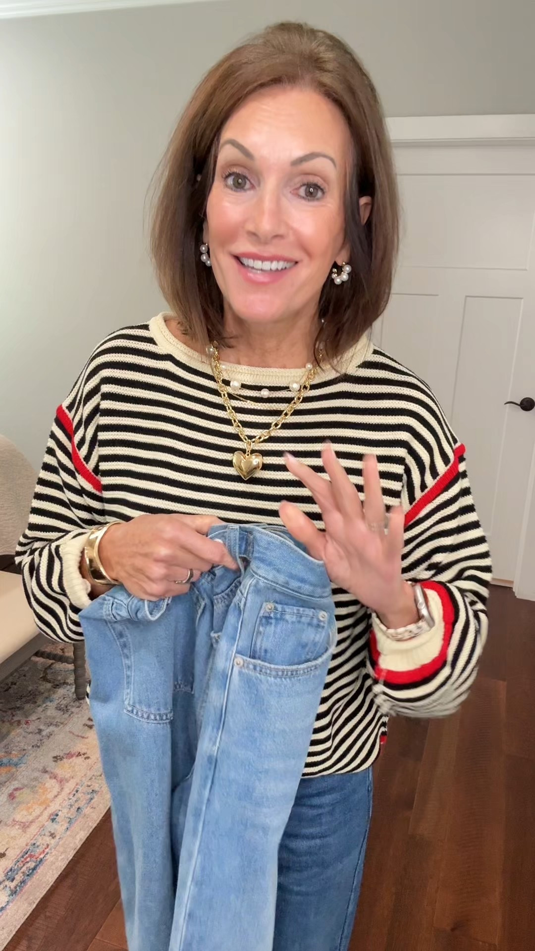 Jeans that adapt to your waist! Yes please! 

Wearing size 29
Striped sweater- large 
Open knit sweater - M

#LTKMidsize #LTKStyleTip #LTKFindsUnder50