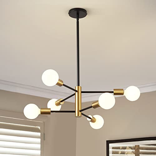 RUIYEY Modern Chandeliers for Dining Room, Black and Gold Chandelier Ceiling Light Fixture 6-Light Sputnik Chandeliers Mid Century Chandeliers for Living Room,Kitchen Island,Bedroom,Foyer | Amazon (US)