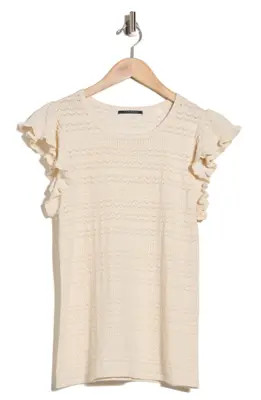 T Tahari Ruffle Cap Sleeve Pointelle Sweater in Cream at Nordstrom Rack, Size X-Large | Nordstrom Rack