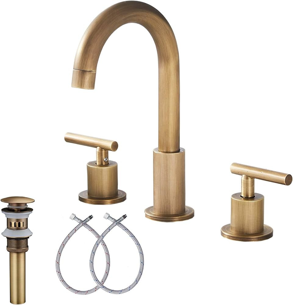 GGStudy 2-Handle Bathroom Faucet 3 Holes 360 Swivel Spout Antique Brass Widespread Bathroom Sink ... | Amazon (US)