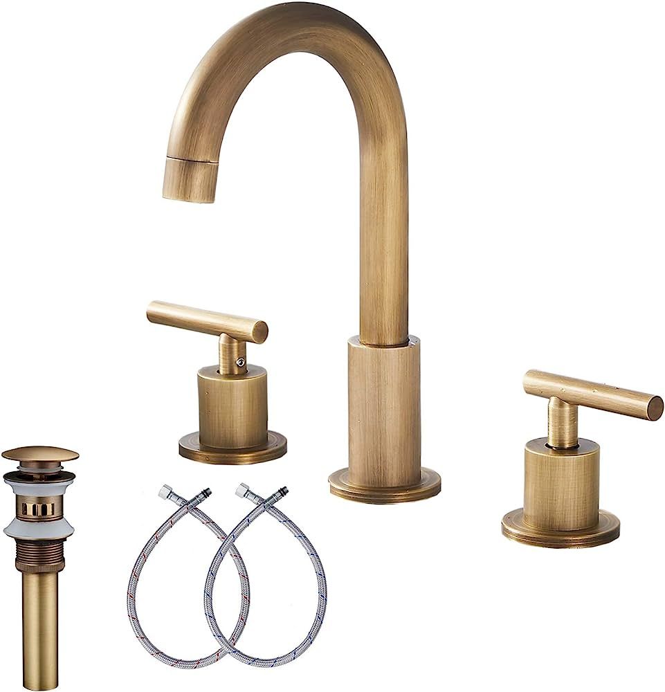 GGStudy 2-Handle Bathroom Faucet 3 Holes 360 Swivel Spout Antique Brass Widespread Bathroom Sink ... | Amazon (US)