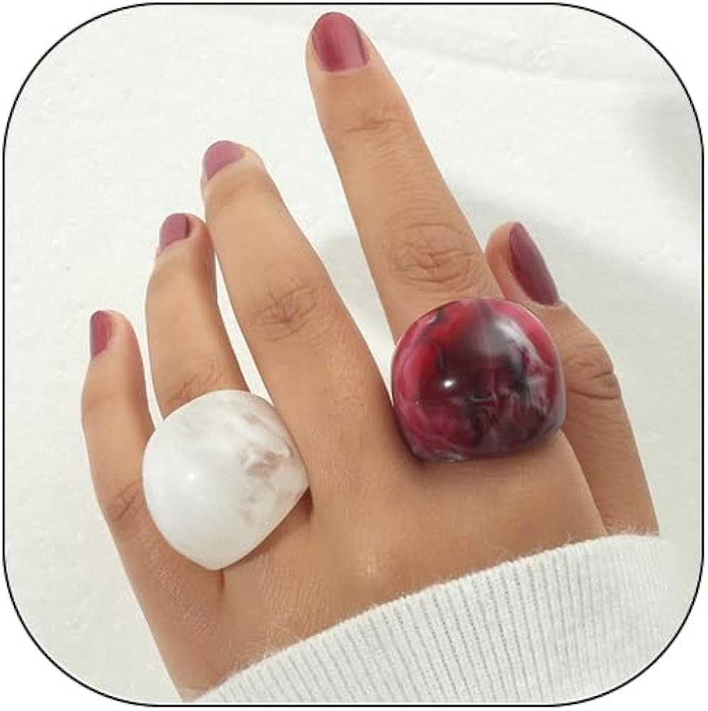 Resin Chunky Rings for Women Multicolor Acrylic Plastic Rings Set Cute Trendy Aesthetic Y2k State... | Amazon (US)