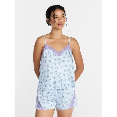 Joyspun Women s Lace Trim Stretch Satin Cami and Shorts Set 2-Piece Sizes XS-3X | Walmart (US)