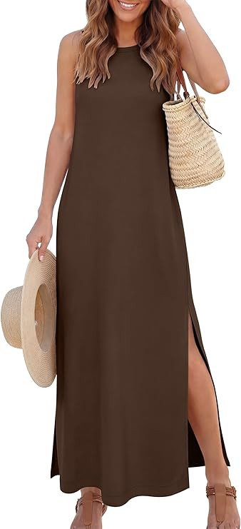 ANRABESS Women Summer Casual Sleeveless Maxi Sundress Beach Tank Dresses Pockets Travel Vacation ... | Amazon (US)