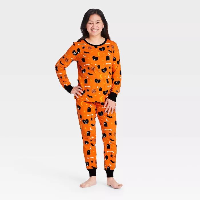 Women's Halloween Spooky Print Matching Family Pajama Set - Orange | Target