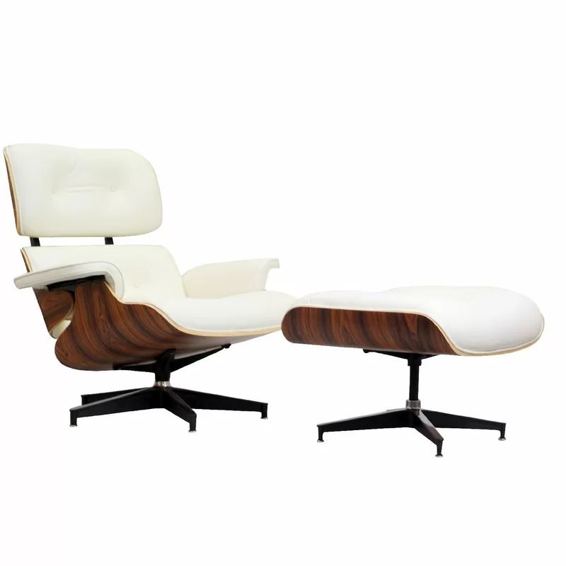 Jolene 33" W Full Grain Leather Swivel Lounge Chair and Ottoman | Wayfair North America