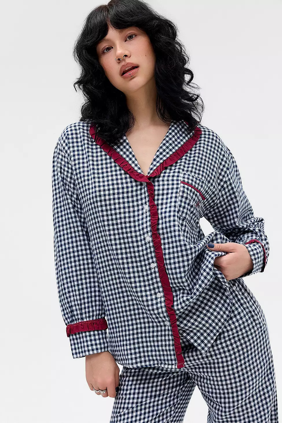 Damson Madder Antonia Gingham Pyjama Set - Navy UK 8 at Urban Outfitters | Urban Outfitters UK