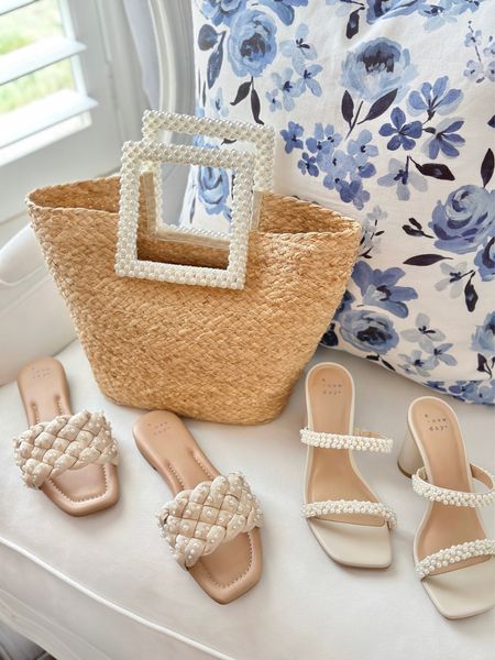 Target favorites! Pearl tote, straw tote with Pearl handles, Pearl slides Pearl sandals target new arrivals target finds blue and white pillow floral pillow cover summer sandals 

#LTKshoecrush #LTKitbag #LTKunder50