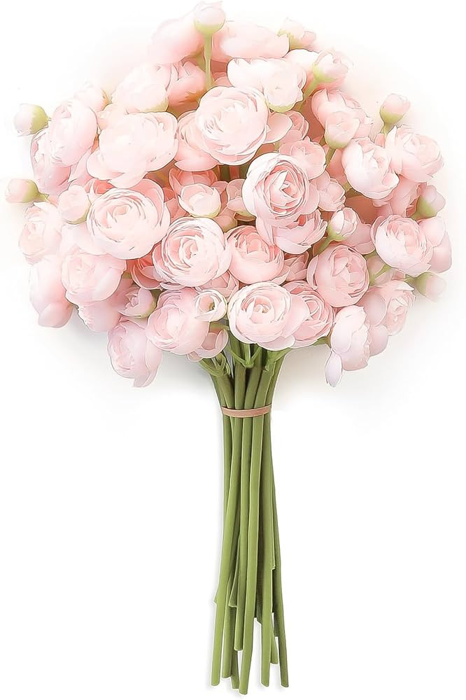 Floroom Ranunculus Artificial Flowers 18 Pcs Blush Faux Silk Mini Ranunculus Bulk Fake Wedding Fi... | Amazon (US)