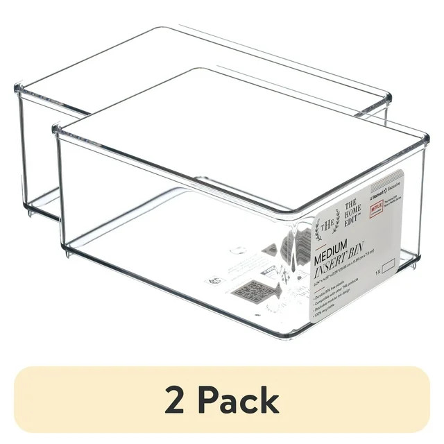 (2 pack) The Home Edit Medium Clear Storage Bin Organizer Insert, 1 Piece, 6.24" x 2.95" x 4.68" | Walmart (US)