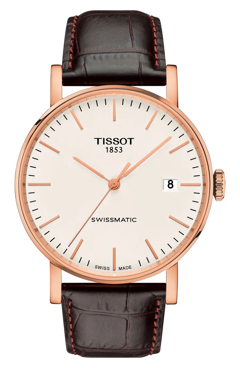 Everytime Swissmatic Leather Strap Watch, 40mm | Nordstrom