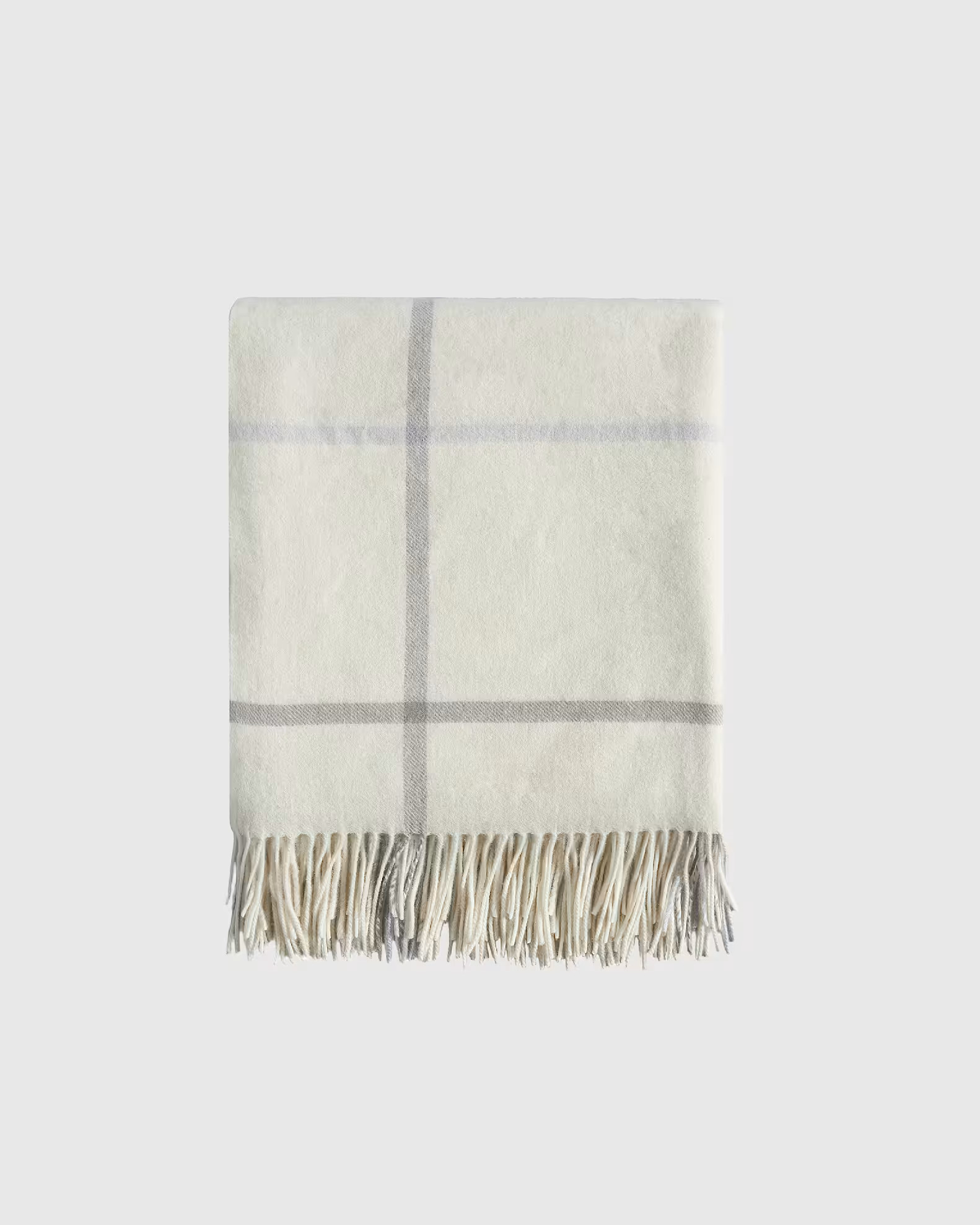 Mongolian Cashmere Plaid Throw in Ivory/Grey Plaid | Quince