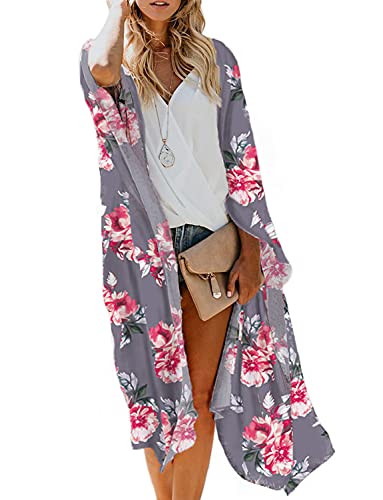 MayBuy Women's Summer Long Flowy Kimono Cardigans Boho Chiffon Beach Cover Up Tops | Amazon (US)
