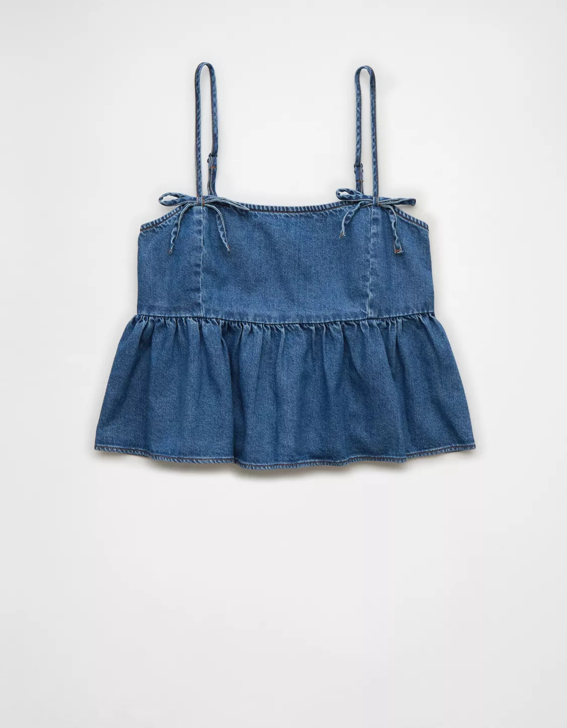 AE Denim Babydoll Bow Cami Tank Top | American Eagle Outfitters (US & CA)