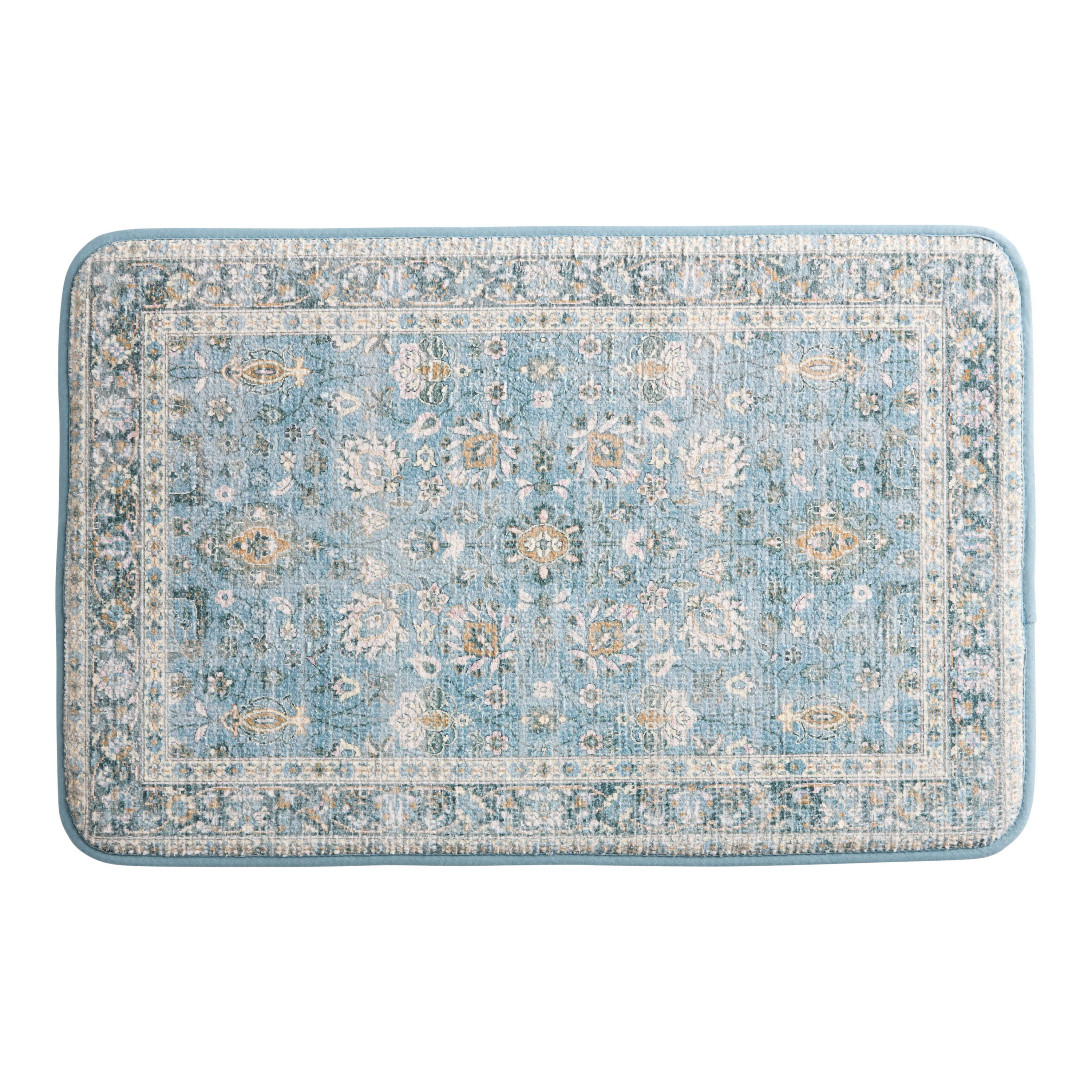 Adara Blue Persian Rug Memory Foam Bath Mat | World Market