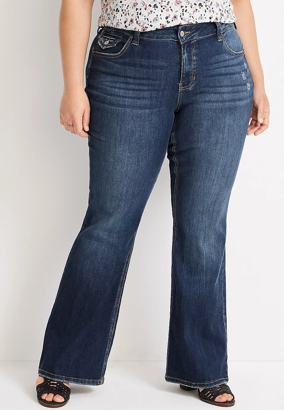 Plus Size m jeans by maurices™ Flare Mid Rise Ripped Jean