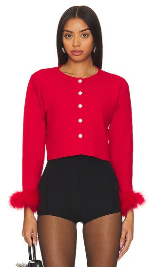 Cardigan With Detachable Feathers in Red | Revolve Clothing (Global)
