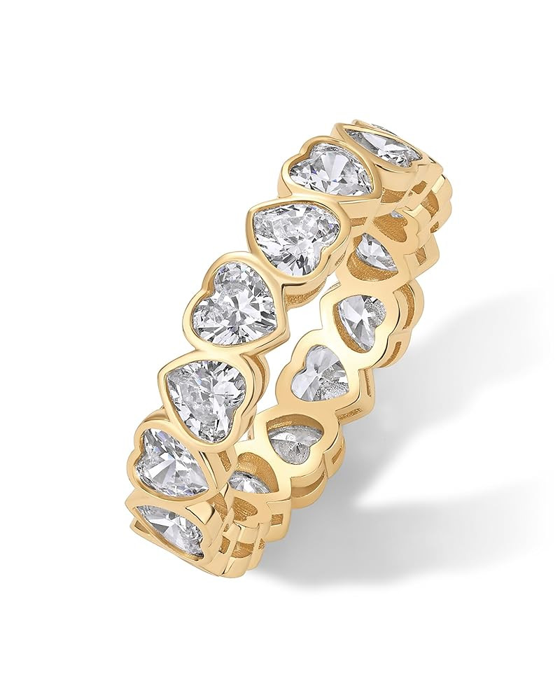 PAVOI 14K Gold Plated Eternity Ring For Women With Heart Bezel Set Stackable Bridal Jewelry | Amazon (US)