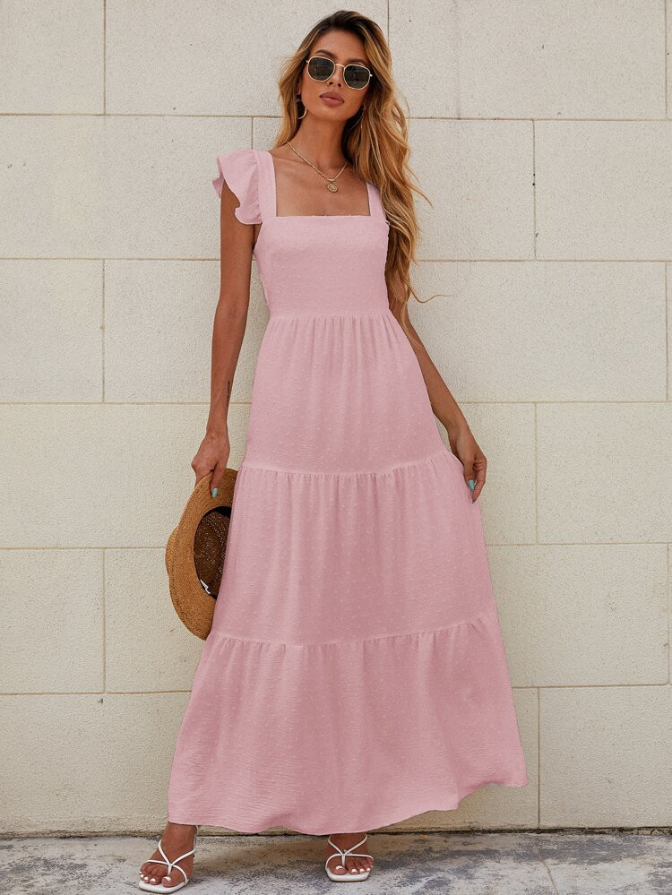 Tied Open Back Swiss Dot Dress | SHEIN