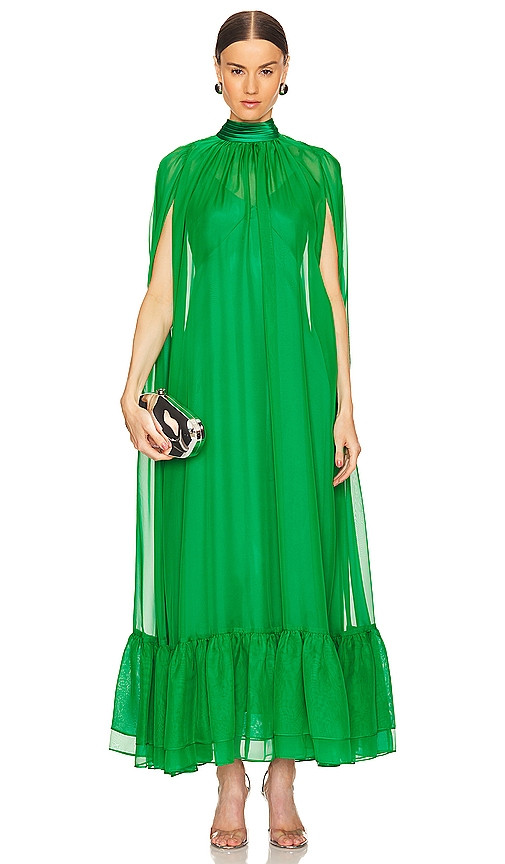Alice + Olivia Lanelle Maxi Cape Dress in Green. - size S (also in XS) | Revolve Clothing (Global)