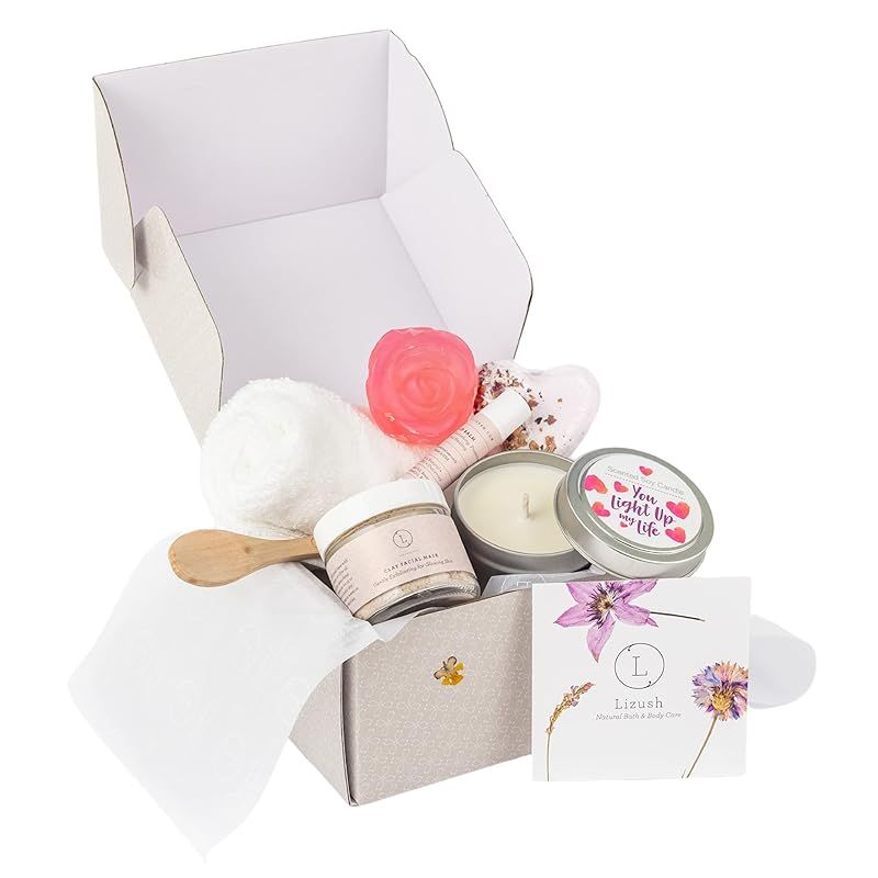 Spa Care Package, Natural Lavender Self Care Basket, Cute Love Box Includes 6 pcs - Clay Mask, He... | Amazon (US)