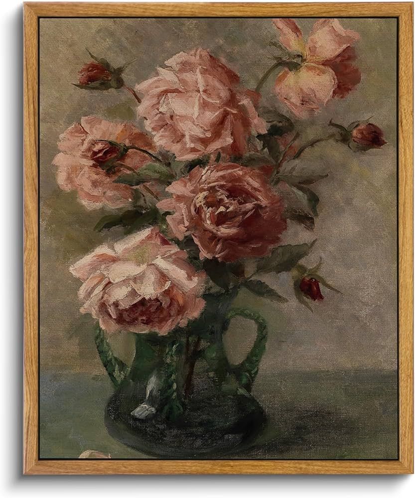 InSimSea Framed Flower Wall Art Home Decor, Roses in Vase Vintage Paintings Canvas Prints, Botani... | Amazon (US)