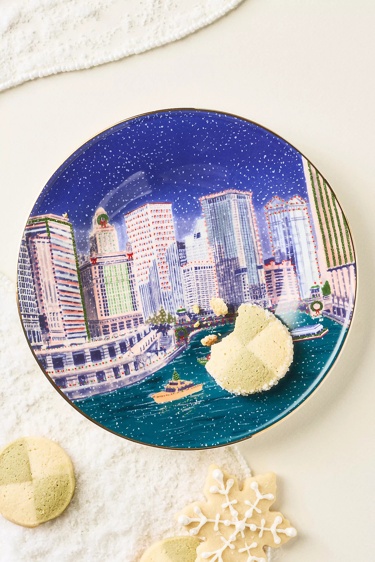Holiday in the City Stoneware Dessert Plate | Anthropologie (US)