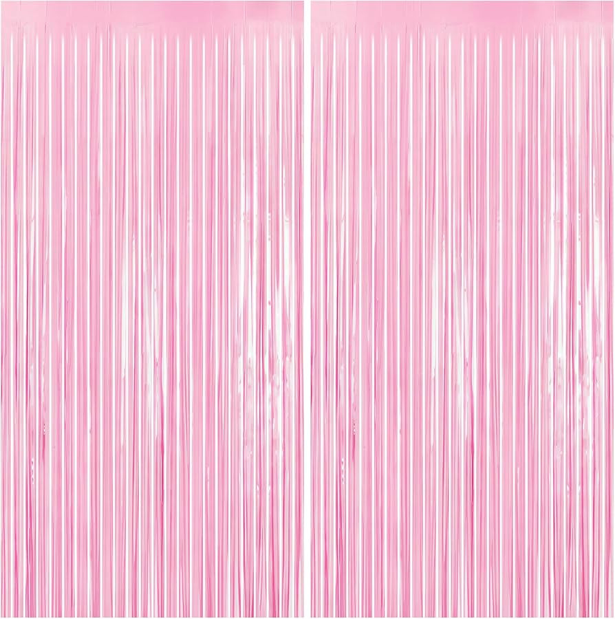 Pastel Pink Party Backdrop Decorations - Thicken 2 Pack 3.3x6.6 ft - Baby Pink Tinsel Foil Fringe... | Amazon (US)