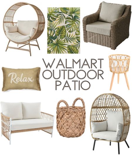 Walmart outdoor patio furniture and outdoor patio refresh! Walmart outdoor furniture! Walmart outdoor throw pillow, outdoor rugs! Walmart plant stand and planters! Egg chair! Patio furniture!! 

#LTKhome