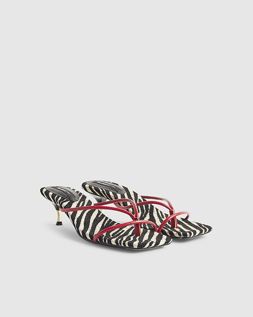Red Zebra Skinny Strap Toe Thong Heels | River Island UK & IE