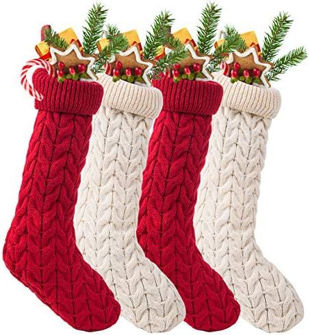 Sunnyglade 4 Pack 18.5" Knitted Christmas Stocking Classic Large Stockings for Family Holiday Chr... | Amazon (US)