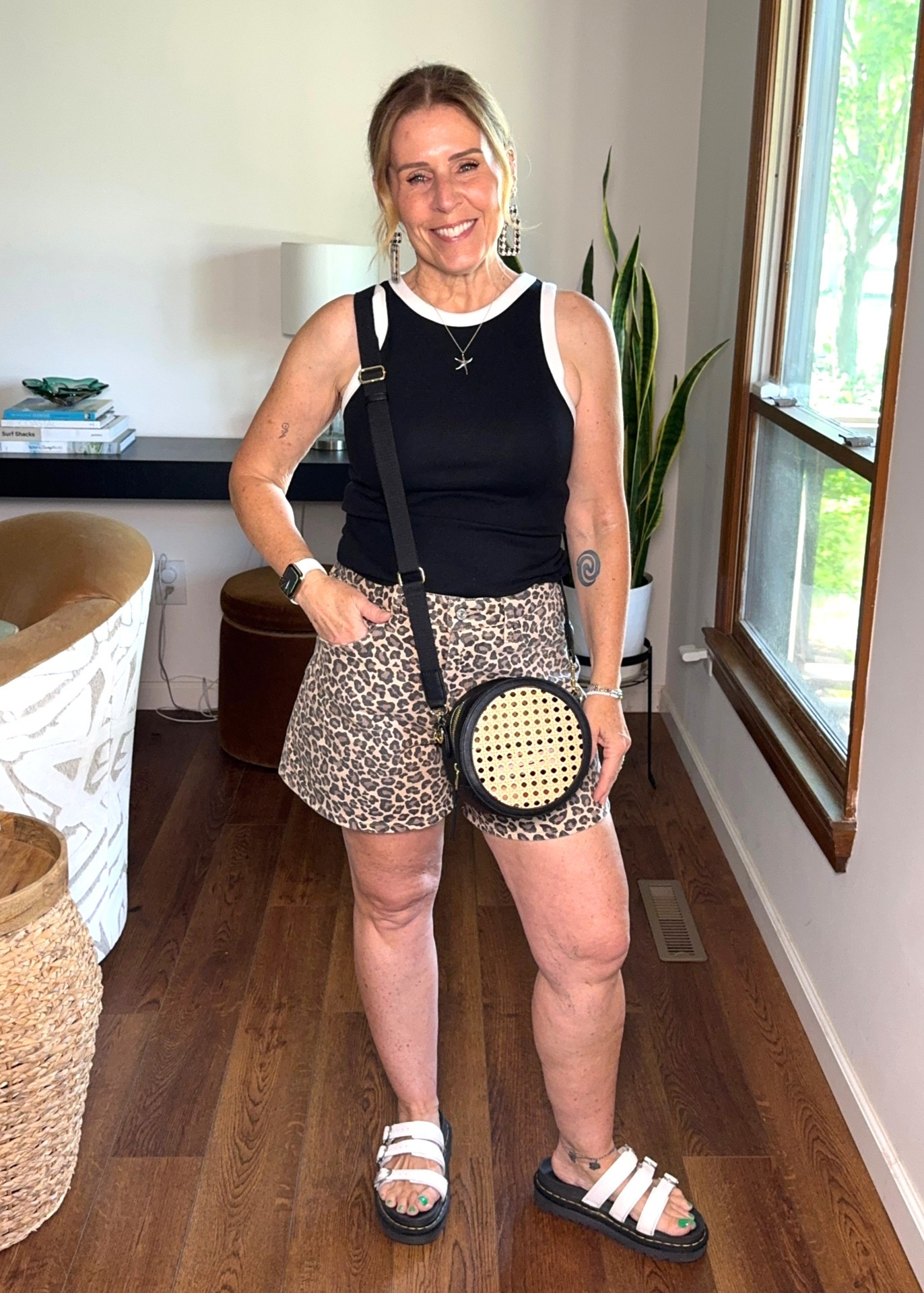 Abercrombie & Fitch denim leopard shorts, linked similar. Tank is size M. ￼ Linked similar doc martens. ￼

#LTKdayinmylife #LTKootd #LTKOver40