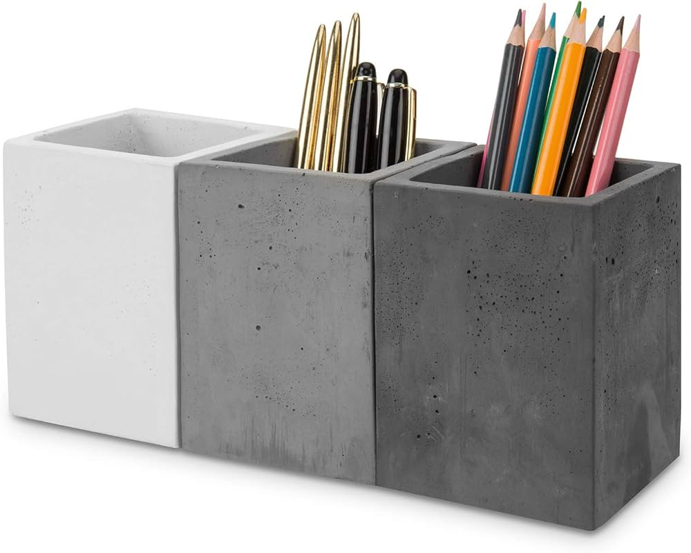 MyGift Modern Gray-Tone Concrete Desktop Pencil Holder Cup and Pen Holder, Office Stationery Orga... | Amazon (US)