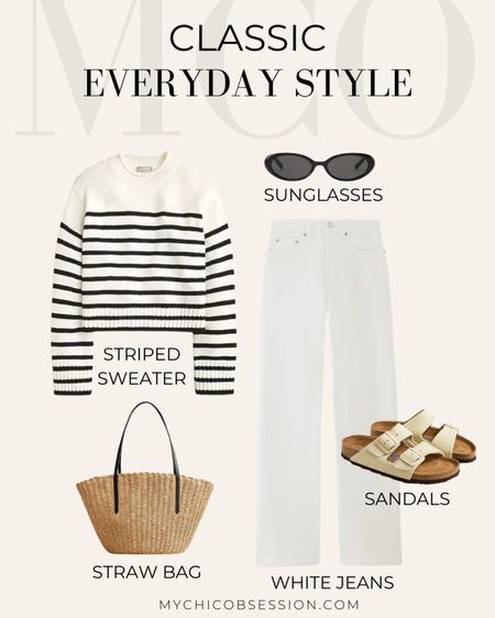 Nothing beats a classic casual look for feeling your best on a sunny day. I'm talking a cozy striped sweater, crisp white jeans, an oh-so-chic straw bag, sandals, and the perfect pair of shades. This effortless ensemble just screams laidback luxe. The stripes add a pop of pattern, the white jeans keep it fresh, and the straw bag with your fave sunnies pull the whole vibe together. This timeless combo is tried and true for a reason - it's the perfect pick for strolling through town or meeting your girls for brunch. Comfortable yet polished, this look lets you feel casually confident from the moment you step out the door.

#LTKSeasonal #LTKSpringSale #LTKstyletip