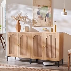 Modern Buffet Cabinet with Storage, 34" Tall Fluted Arched Sideboard Cabinet w/Adjustable Shelves... | Amazon (US)