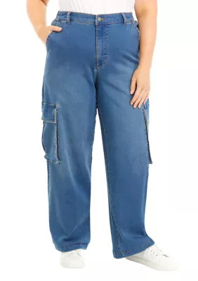 TINSEL Women's Plus Size Denim Elastic Cargo Pants, 18 | Belk