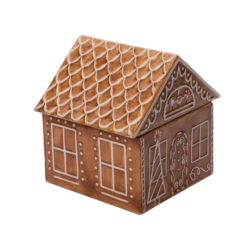 The Holiday Aisle® Dolomite 8.25 in. Brown Christmas Gingerbread House Cookie Jar | Wayfair | Wayfair North America