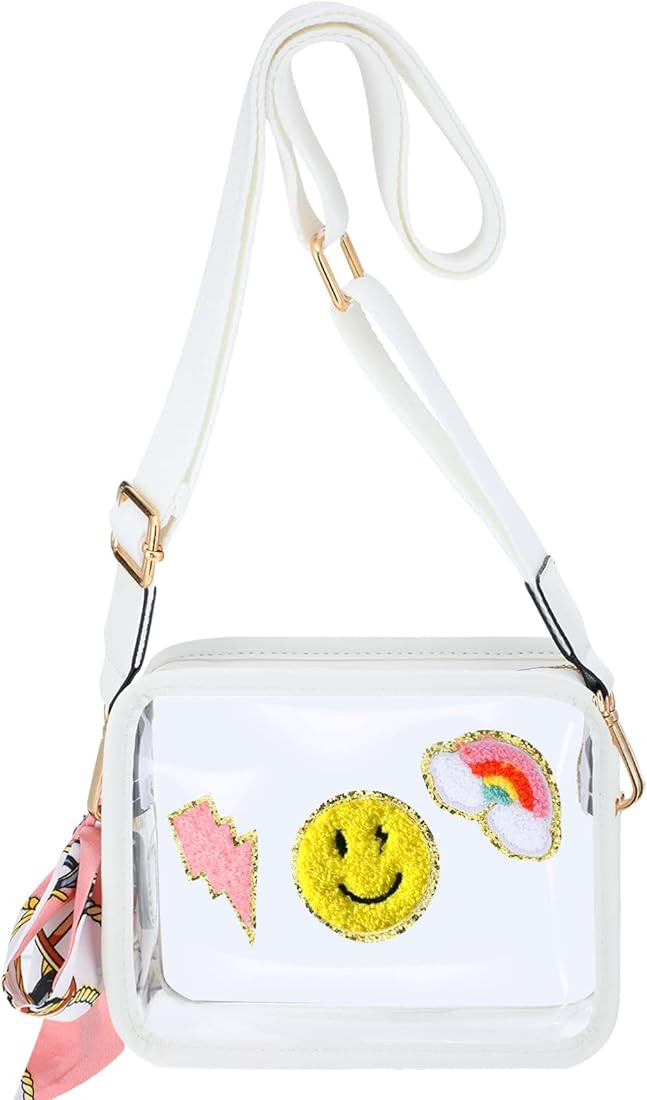 Chenille Patch Preppy PVC Clear Crossbody Bag Stadium Approved Small Transparent Preppy Makeup Ba... | Amazon (US)