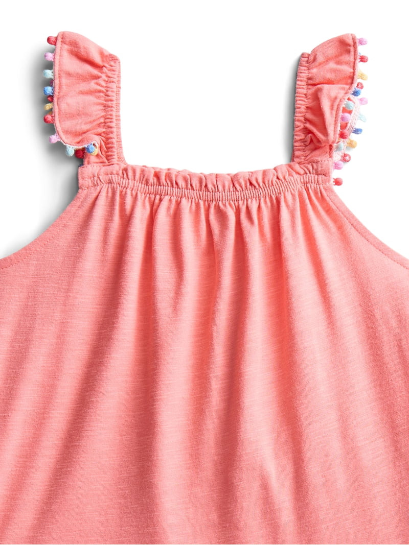 Wonder Nation Girls Pom Pom Top and Shorts Outfit Set, 2-Piece, Sizes 4-10 | Walmart (US)
