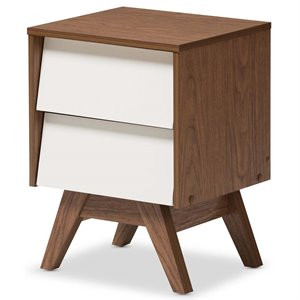Bowery Hill 2 Drawer Nightstand in White and Walnut Brown | Homesquare