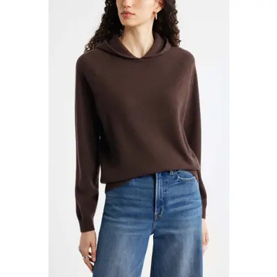 Nordstrom Cashmere Sweater Hoodie in Black Rock at Nordstrom, Size Large | Nordstrom
