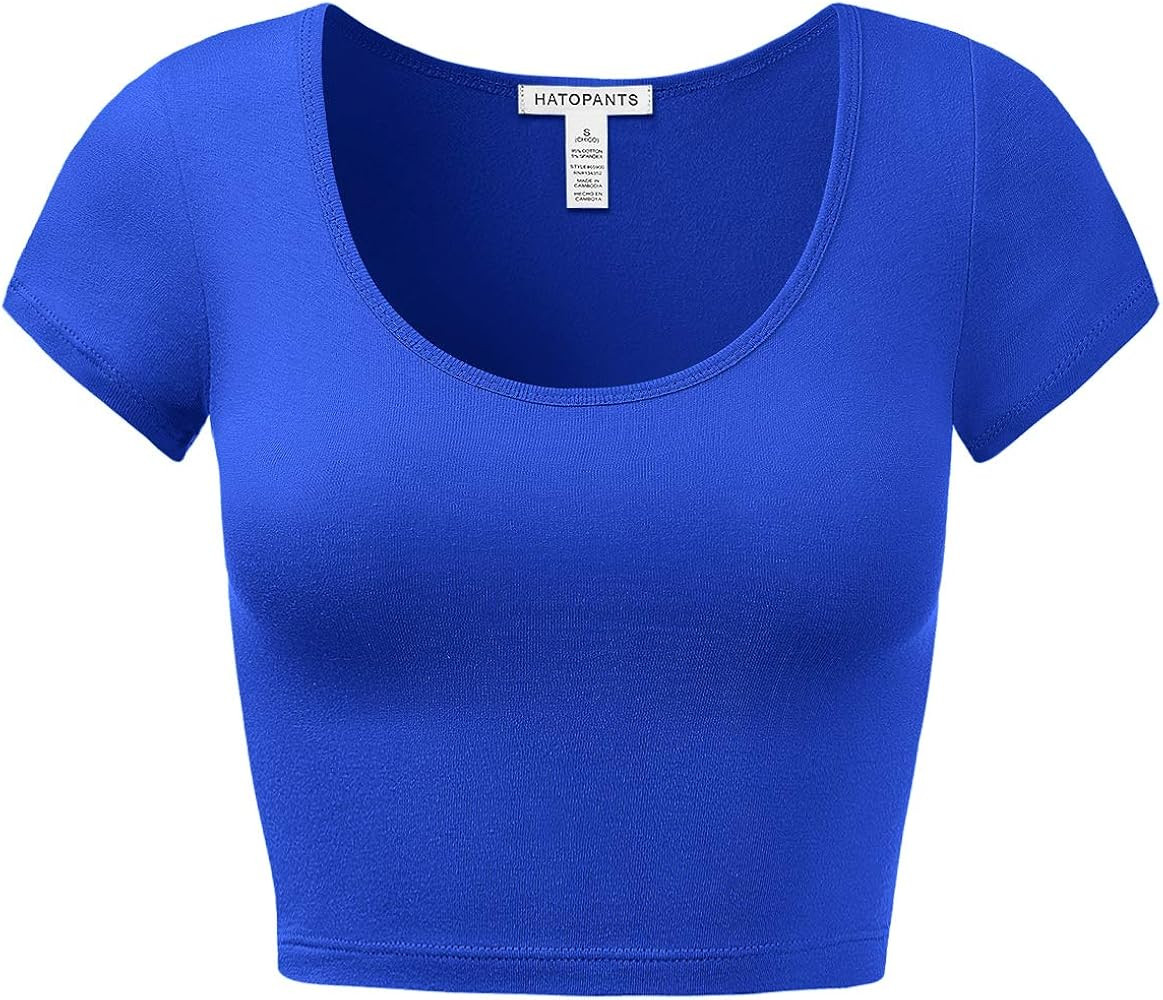 Women's Cotton Basic Scoop Neck Crop Top Short Sleeve Tops | Amazon (US)