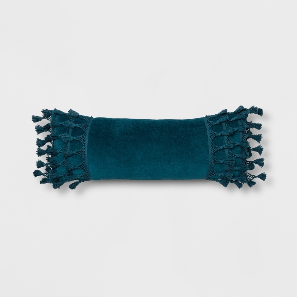 Lace Trim Velvet Oversized Lumbar Pillow Teal - Opalhouse , Blue | Target